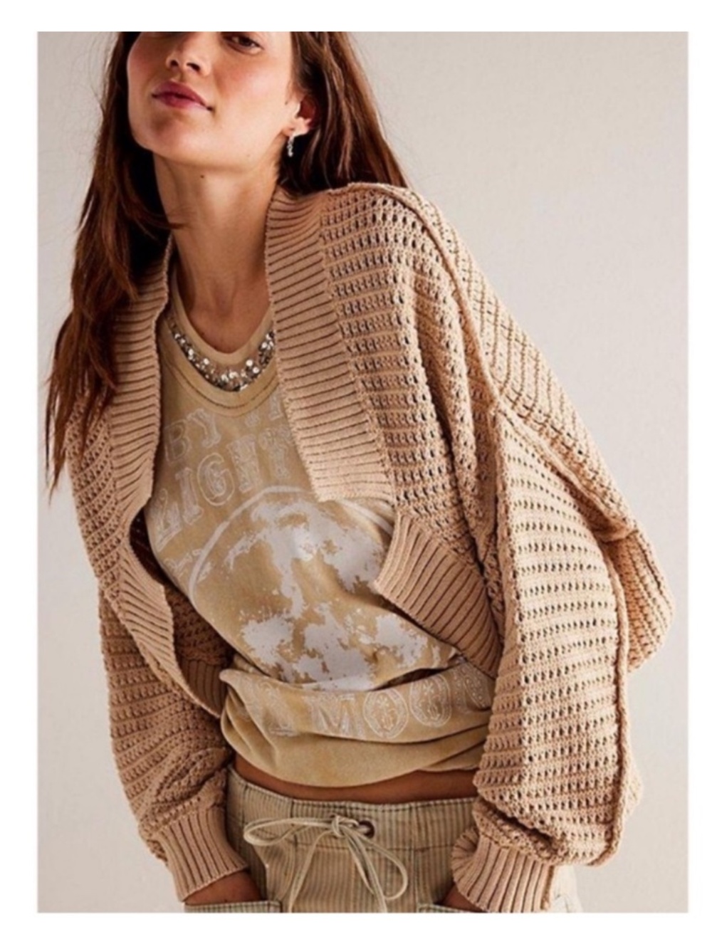 We the Free East to West Cardi. Open Knit Cardigan. Oversized